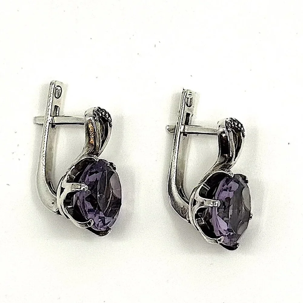 Sterling Silver 925 Amethyst Earrings – Elegant Purple Gemstone - Picture 3 of 3